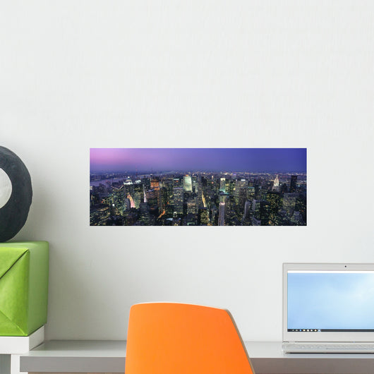 Aerial View Of Midtown Manhattan Illuminated At Dusk Wall Mural