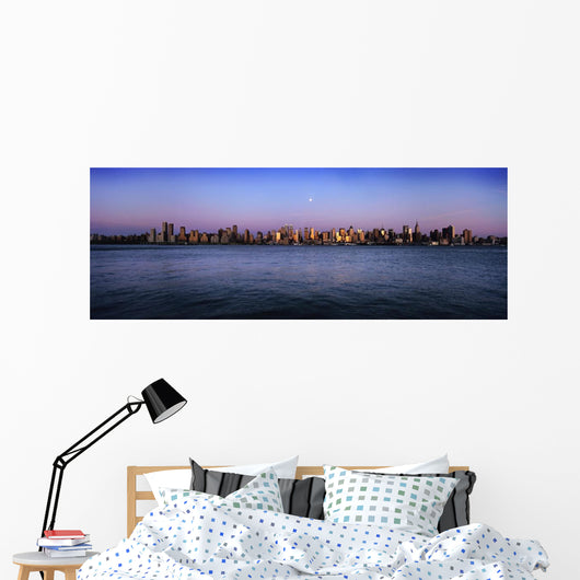 Moon Over Midtown Manhattan Skyline At Dusk Wall Mural