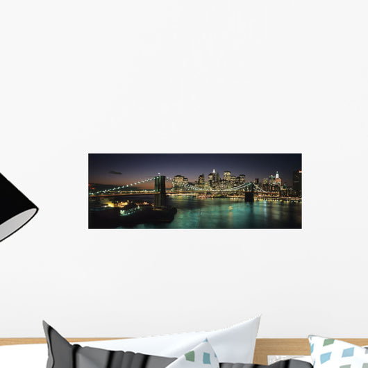 Brooklyn Bridge And Lower Manhattan At Dusk From Manhattan Bridge Wall Mural