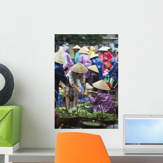 People At Street Vegetable Market Wall Mural