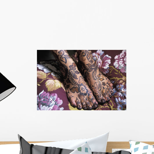 Close-Up Of Woman's Feet With Henna Tattoo Wall Mural