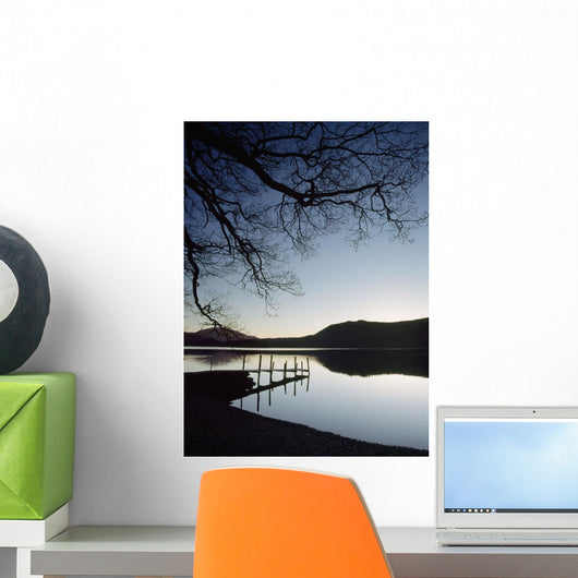 Silhouette Of Pier On Lake At Derwent Water Wall Mural
