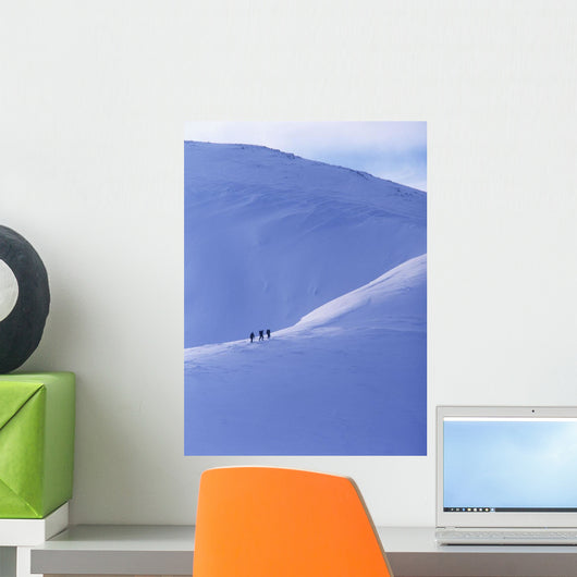 Silhouettes Of Walkers Climbing At Ridge Wall Mural