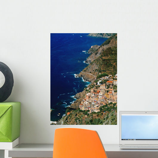 Aerial View Of Town On Cliff Side Wall Mural