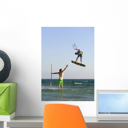 Two Men Off Valdevaqueros Beach Parasailing And Surfing Wall Mural