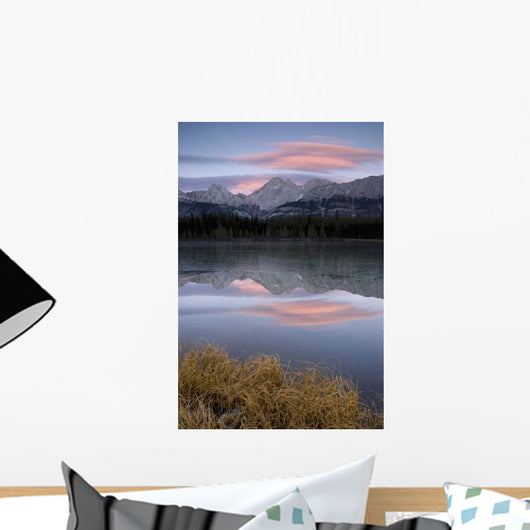 Partially Frozen Spillway Lake At Sunset Wall Mural