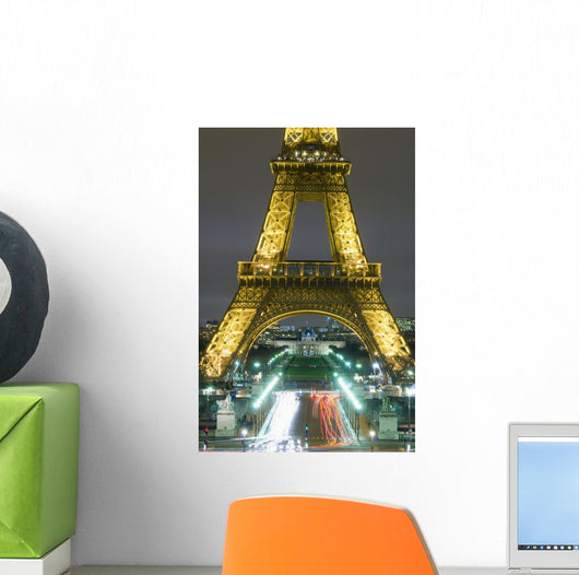 Traffic On Champs D'elysees Under Eiffel Tower At Night, Paris,France Wall Mural