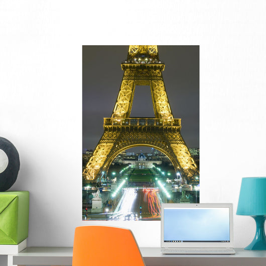 Traffic On Champs D'elysees Under Eiffel Tower At Night, Paris,France Wall Mural