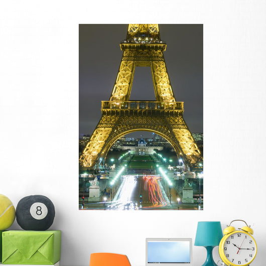 Traffic On Champs D'elysees Under Eiffel Tower At Night, Paris,France Wall Mural