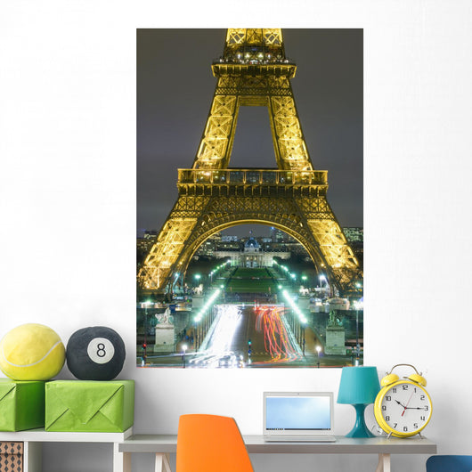 Traffic On Champs D'elysees Under Eiffel Tower At Night, Paris,France Wall Mural