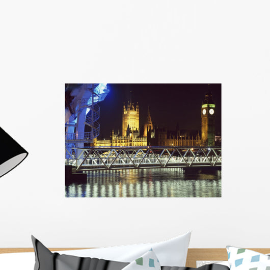 Houses Of Parliament And Millenium Wheel London,England Wall Mural