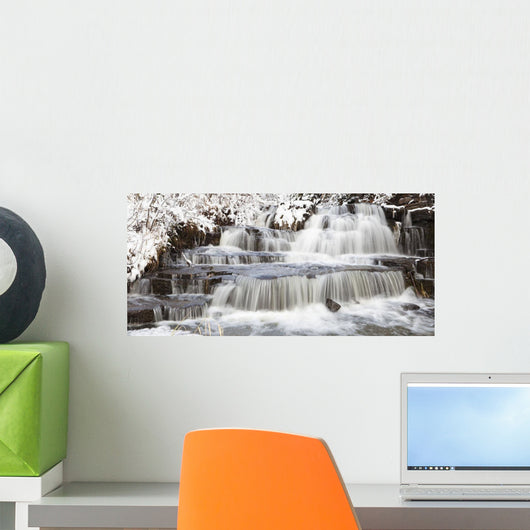 Waterfalls With Fresh Snow Wall Mural