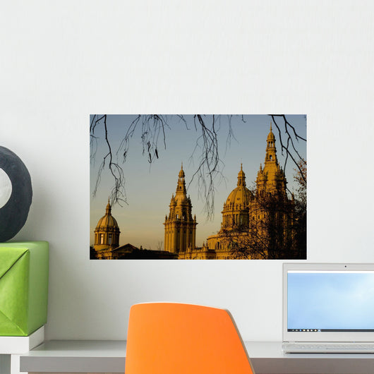 Views Of Palau Nacional De Catalunya At Dusk, Barcelona,Spain Wall Mural