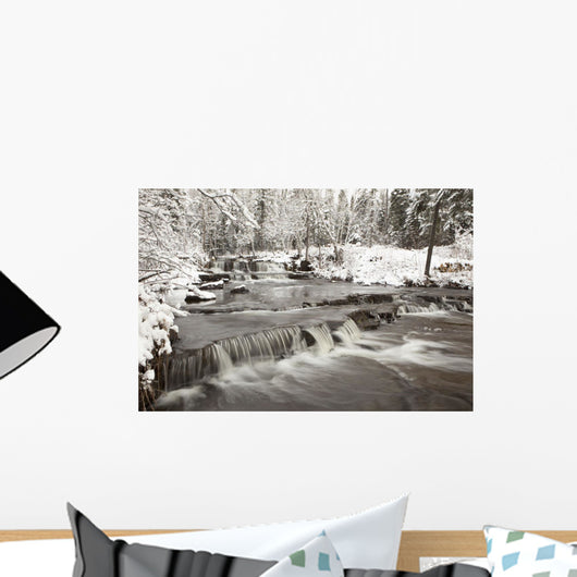 Waterfall With Fresh Snow Wall Mural