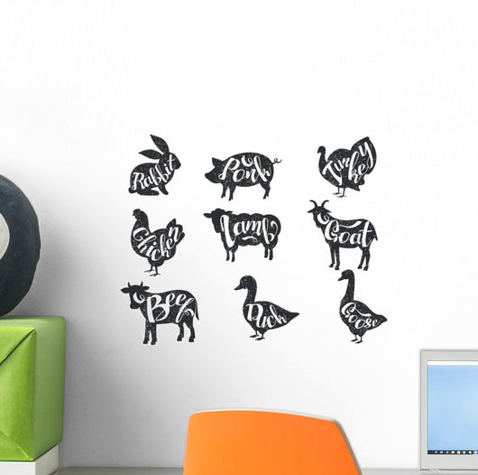 Butcher Shop Animal Labels Wall Decal Sticker Set