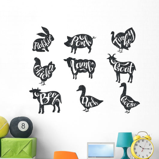 Butcher Shop Animal Labels Wall Decal Sticker Set