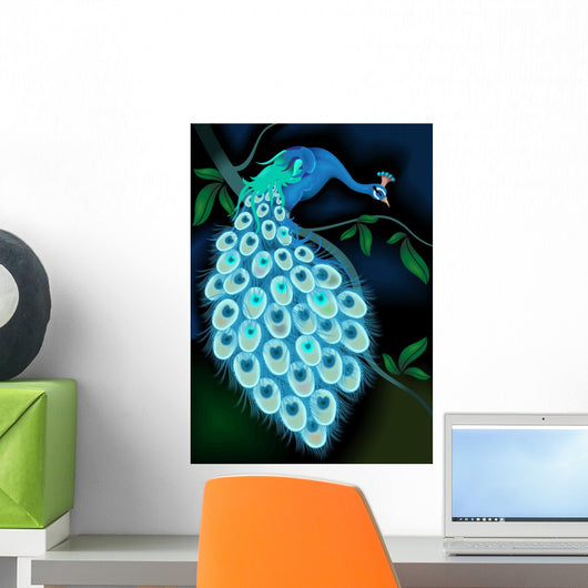 Perching Blue Peacock Wall Mural