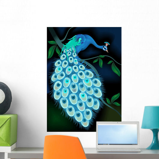 Perching Blue Peacock Wall Mural