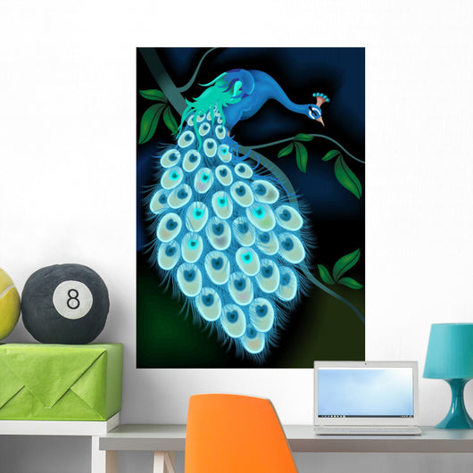 Perching Blue Peacock Wall Mural