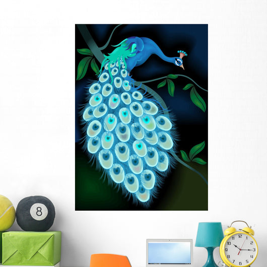 Perching Blue Peacock Wall Mural