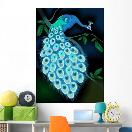 Perching Blue Peacock Wall Mural
