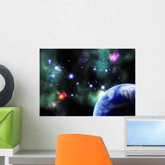 Colorful Solar System with Gleaming Stars Wall Mural