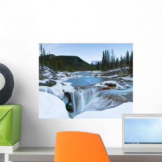 Partially Frozen Waterfall In The Canadian Rockies Wall Mural