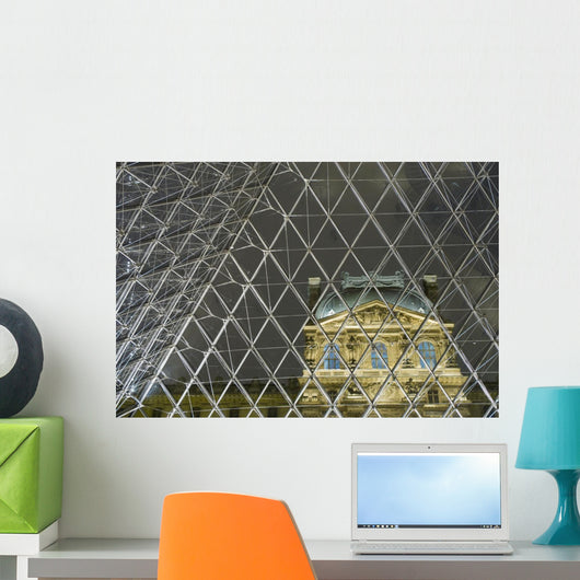 Looking Out Of The Pyramid To The Louvre Museum At Night Wall Mural