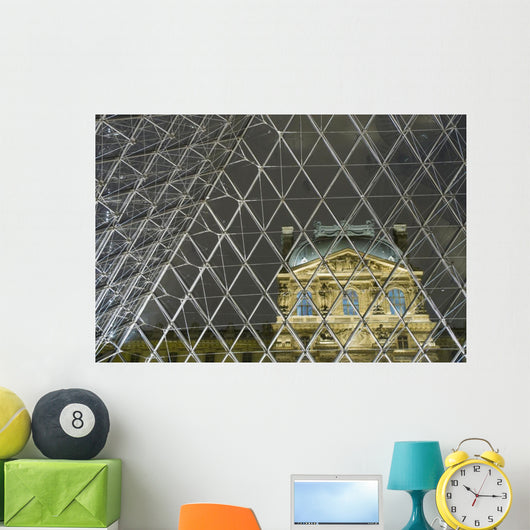 Looking Out Of The Pyramid To The Louvre Museum At Night Wall Mural