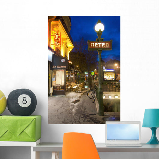 Maubert-Mutualite Metro Station And Cafe At Dawn Wall Mural