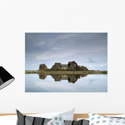 House In Between Rocks Reflected Wall Mural