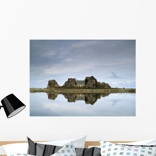 House In Between Rocks Reflected Wall Mural