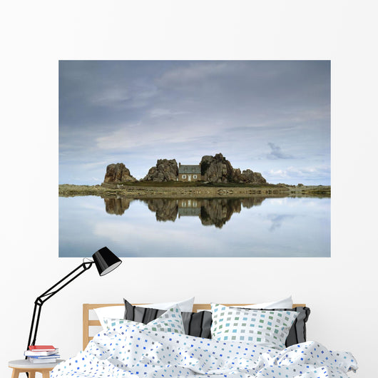 House In Between Rocks Reflected Wall Mural