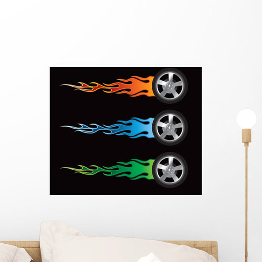 flaming tires Wall Mural
