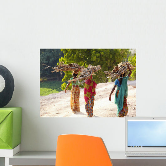 Group of women carrying firewood near Bijaipur2 Rajasthan India Wall Mural