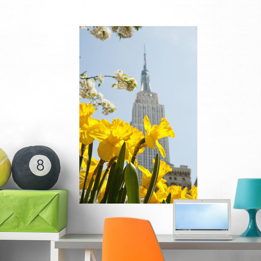 Views Of The Empire State Building And Flowers In Springtime Wall Mural