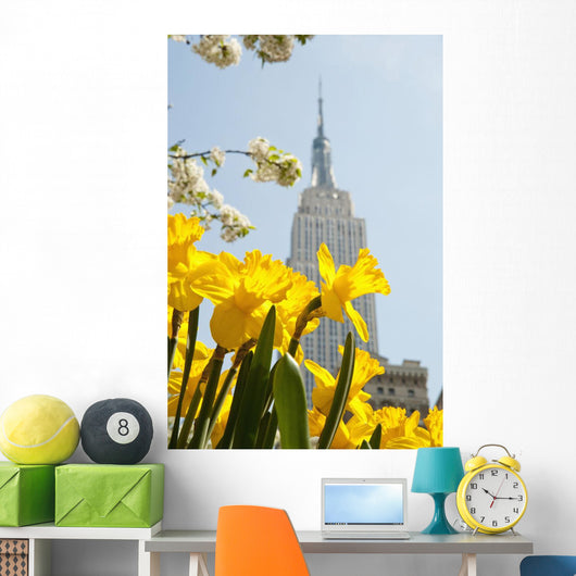Views Of The Empire State Building And Flowers In Springtime Wall Mural