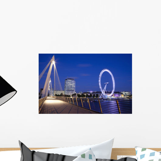 View of the London Eye from the Hungerford Bridge Wall Mural