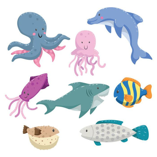 Sea Animals Cartoon Set Wall Decal
