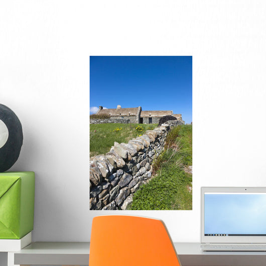 A Stone Fence Along A Field By A Crofter's House Wall Mural