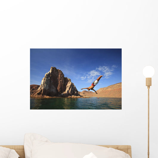 A Man Dives Into The Water Off Espiritu Santos Island Near La Paz Wall Mural
