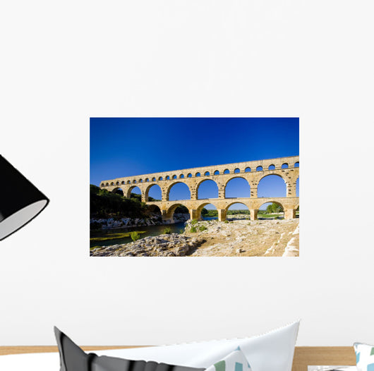 Roman aqueduct, Pont du Gard, Languedoc-Roussillon, France Wall Mural