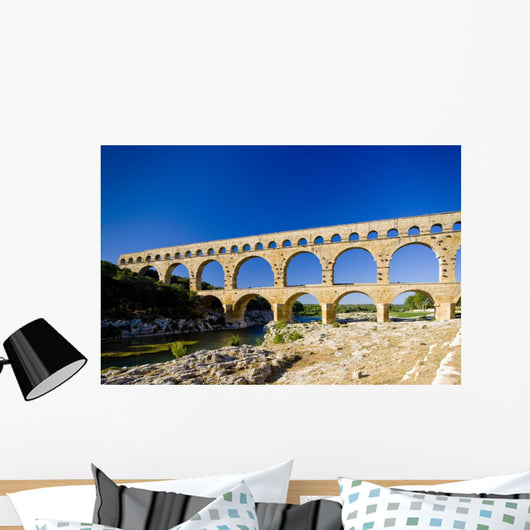 Roman aqueduct, Pont du Gard, Languedoc-Roussillon, France Wall Mural