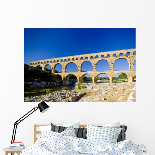 Roman aqueduct, Pont du Gard, Languedoc-Roussillon, France Wall Mural