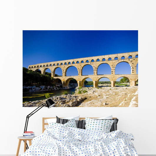 Roman aqueduct, Pont du Gard, Languedoc-Roussillon, France Wall Mural