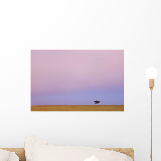 A Lone Tree Against The Horizon At Sunset Wall Mural