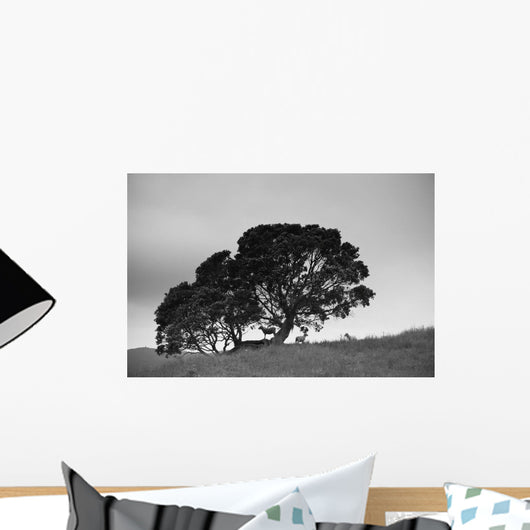 Silhouette Of A Tree With Sheep Standing Underneath Wall Mural