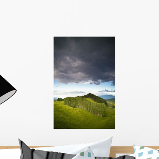 A Lush Green Landscape With Grassy Hills And Trees Wall Mural