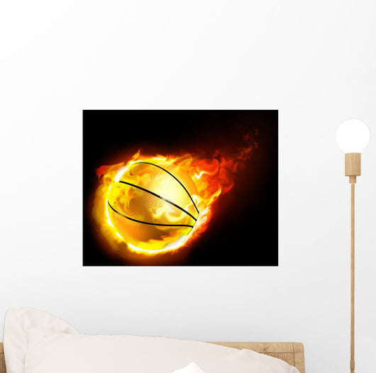 flying basketball on fire Wall Mural