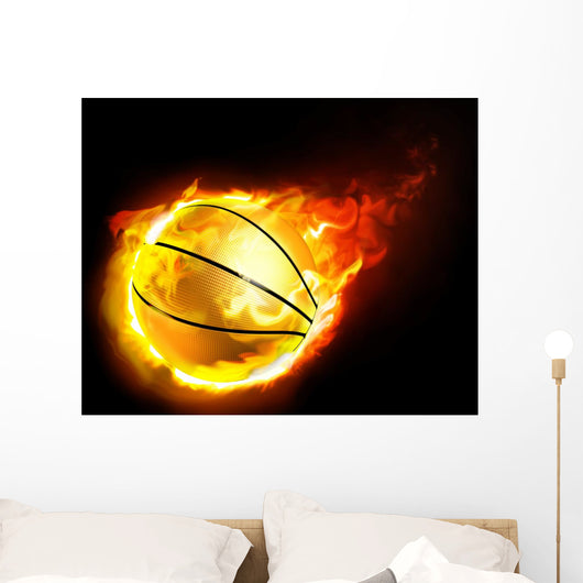 flying basketball on fire Wall Mural